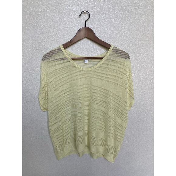 Pure J. Jill open knit short sleeve top yellow medium boho beachy vacation linen - Picture 1 of 6